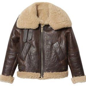 Sandro Brown Leather & Shearling Bomber Jacket sz 1